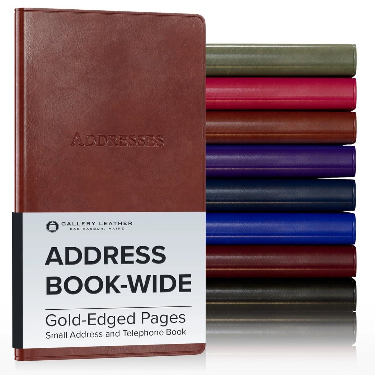 Gallery Leather Small Wide Address Book with Alphabetical Tabs up to 403 records, Leather Notebook Hardcover, Telephone and Address Books - 6 x 3.25 "